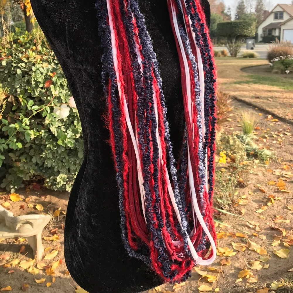 Multi textured knotted strands infinity scarf